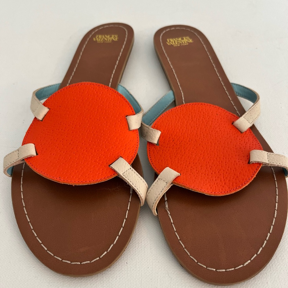 Frances Valentine Bright Orange and Tan Sandals